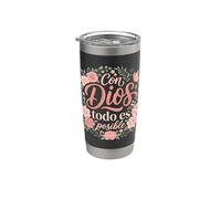 Con Dios Todo ES Posible Floral Christian Spanish Religious Stainless Steel Insulated Tumbler