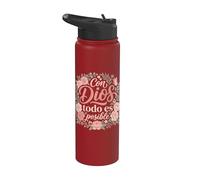 Con Dios Todo ES Posible Floral Christian Spanish Religious Stainless Steel Insulated Water Bottle