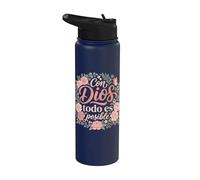 Con Dios Todo ES Posible Floral Christian Spanish Religious Stainless Steel Insulated Water Bottle