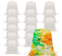 Conagel Tie Dye Cotton Drawstring Bags White Tie Dye Drawstring Backpack for DIY Craft Birthday Party Favors Gym Sports, White, Tote Backpacks