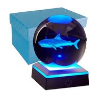 Conalisk 3D Shark Crystal Ball Night Light, 3.15 Inch Glass Ball Lamps with LED Base, Shark Lamp Decor, Birthday Holiday Xmas Gifts for Boys Girls Friends