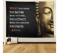 Conank Buddha Quotes Tapestry Wall Hanging - Serene Zen Wall Art with Large Buddha Statue Modern Meditation Artwork - Spiritual Radha Krishna Wall Decor for Office Yoga Spa Gold 60"x40"