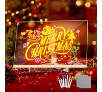 Conatu Acrylic Drawing Board for Kids, Acrylic Dry Erase Board with Light with Stand, Markers & Rags, LED Note Board with Colors, Message Board, Perfect for Bedroom, Holidays, Home (12" x 8")