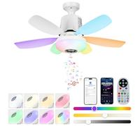 ConBlom 47cm Modern Ceiling Fan Light with 6 Blades, Remote Control RGB Dynamic Lighting + Bluetooth Speaker 3 Speed & Color Temp Settings for Kids Bedroom, Game Room & Party Decor (Colorful)