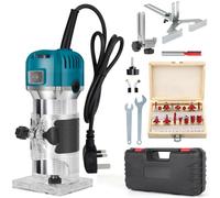 ConBlom Wood Palm Router Tool, 220V 800W Electric Hand Router Trimmer Tool Professional Edge Router for Woodworking, Palmming Tool 30000R/MIN, 15 PCS 1/4" (6.35mm) Router Bit Set