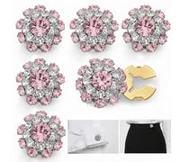 CONBOLA 6 Pcs Button Covers for Women Blouses - Rhinestone Button Covers for Women, 17.5mm Flower Crystal Clips, DIY Jewelry for Crafting Clothing (Pink)