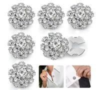 CONBOLA 6 Pcs Button Covers for Women Blouses - Rhinestone Button Covers for Women, 17.5mm Flower Crystal Clips, DIY Jewelry for Crafting Clothing (White)