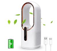 CONBOLA Desk Fan Small Quiet, Battery Operated Portable, Bladeless Desktop Fan with 3 Cooling Speeds, 11.8 Inch Touch Control Personal Fan for Bedroom, Office, Home, Outdoor (White)