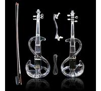 Conboxus 4-String Electric Violin Light-up Transparent Acrylic Violin 4/4 Full Size with LED Three-color Lights,Bow,Chin Rest,Shoulder Rest,Cable and Case For Beginner (S #6)