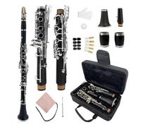 Conboxus A Flat Clarinet for Beginners,Professional Ebonite Clarinet with 2 Barrels Hard Case Cleaning Kit Mouthpice Cork Grease Gloves (A key)