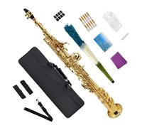 Conboxus B-flat Straight Soprano Gold Saxophone Brass Beautiful Woodwind Instrument Lacquer Sax Carve Pattern Natural Shell Key for Beginners & Advanced Players,Combo Set