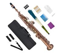 Conboxus Bb Straight Soprano Saxophone Brass Woodwind Instrument Bronze-colored Lacquer Sax with Carve Pattern for Beginners,Combo Set with Carrying Case and Accessories