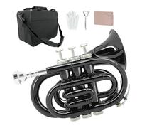 Conboxus Pocket Trumpet Brass Bb Flat Trumpet Portable with 7C Mouthpiece,Hard Case,Cleaning Kit,Strap,Gloves for Beginners,Christmas Birthday Gift.