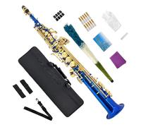 Conboxus Straight Bb Soprano Saxophone Brass Woodwind Instrument Beautiful Blue Lacquer straight Sax for Beginners,Combo Set with Carrying Case & Accessories