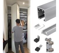 Concealed Barn Door Hardware Kit 36 48 60 72 96 in, Heavy Duty Bifold Sliding Barn Door Track, Soft Close Closet Door Track with Bottom Guide(120in/10ft 3-fold 6 Doors)