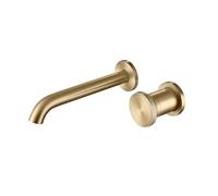 Concealed Basin Mixer Tap, Rbf0428 Wall Mounted Sink Tap, Modern Bathroom Sink Faucet, 59A Copper Vanity Faucet with Round Single Handle, Include Embedded Box-Brushed Gold