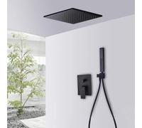 Concealed Black with Hose 10 Rain Heads Square Pressure Boosting Showers Head Mixer Set for Shower Room-A_10 in