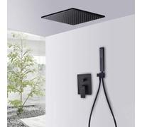 Concealed Black with Hose 12 Rain Heads Square Pressure Boosting Showers Head Mixer Set for Shower Room-A_12 in