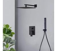 Concealed Black with Hose 8 Rain Heads Square Pressure Boosting Showers Head Mixer Set for Shower Room-C_8 in
