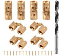 Concealed Brass Cylinder Hinge 180 Degree Invisible Door Fitting for Kitchen Cupboard Wardrobe Cabinet Gold Finish 8mm Drill Set