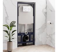 Concealed Cistern 1170mm Wall Hung Toilet Frame with White Glass Dual Sensor Flush Plate - Elira