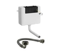 Concealed Cistern Dual Flush 3/6L Toilet Flush System with Bent 15mm Flexible Hose, Back to Wall Cable Operated Cistern, Compact 334x136x303mm, WRAS Fill & Flush Valves, Chrome Button, 1/2" 7