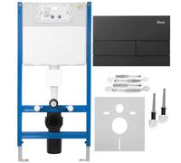 Concealed Cistern Frame + Toilet Flush Button Rea K011A-Q Mat Black Steel, Brass