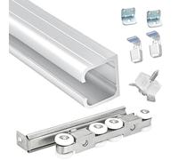 Concealed Closet Sliding Door Track Kit Black Silver, Pocket Door Rail System 3 4 5 6 7 8 9 10 20 18 16 14 12 10 Ft, Fit Wood Door Thickness 1-3/8'', Balcony/ Kitchen Box Rail Hardware Kit(Silver,6ft)