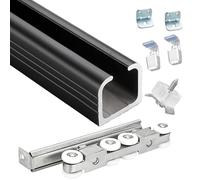 Concealed Closet Sliding Door Track Kit Black Silver, Pocket Door Rail System 3 4 5 6 7 8 9 10 20 18 16 14 12 10 Ft, Fit Wood Door Thickness 1-3/8'', Balcony/ Kitchen Box Rail Hardware Kit(Black,14ft)