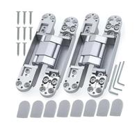 Concealed Cross Hidden Hinges 2PCS 40/80KG Weight Door 180Degrees Opening Adjustable Hidden Hinge Casement Interior Gate Invisible(2PCS 80KG-Silver)