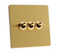 Concealed Matte Gold Brushed Stainless Steel Panel for Toggle Switch Featuring Tin Phosphor Bronze Components (3 Gang)