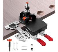 Concealed Positioning Hinge Hole Punch, 35mm Door Hinge Jig with 2 Retaining Clips, High Precision Aluminum Alloy DIY Cabinet Hinge Jig, Adjustable Quick Punch Cabinet Hardware Jig