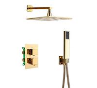 Concealed Rain Shower System with Shower Head and Handheld Shower, 2 Functions Bathroom Gold Shower Set,8inch