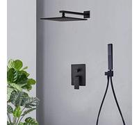 Concealed Set Black Head with Hose 10 in Rain Pressure Boosting Heads Square Pressure Boosting Showers Head Mixer Set for Room-C_10 in
