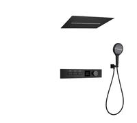 Concealed Shower Head Temperature Control Full Copper Gun Gray Embedded wall LED Digital Display Button(A Style-Matte Black)