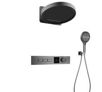 Concealed Shower Head Temperature Control Full Copper Gun Gray Embedded Wall LED Digital Display Button(C Style-Gun Gray)