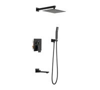 Concealed Shower Mixer Tap Push Button Single Lever Bathroom Taps Mixer with Shower Set 3 Modes,Black LWX