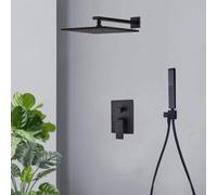Concealed Shower Set Black Shower Head with Hose 8 in Rain Pressure Boosting Shower Heads Square Pressure Boosting Showers Head Mixer Set for Shower Room-D_8 in,D-12 tum