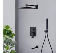 Concealed Shower Set Black Shower Head with Hose 8 in Rain Pressure Boosting Shower Heads Square Pressure Boosting Showers Head Mixer Set for Shower Room-D_8 in D-12 tum(D,12 tum)