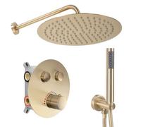 Concealed Shower Set Rea Lungo Thermostat Brush Gold, Brass