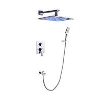 Concealed Shower Set Shower Head with Hose 10 in Led Multi- Function Shower Mixer Set Square Rain Shower Head for Shower Caddy-Black