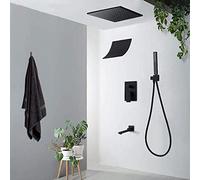 Concealed Shower Set Shower Head with Hose Black Square Rain Showers Head Shower Mixer Set with Waterfall Faucet for Shower Caddy- 10 in