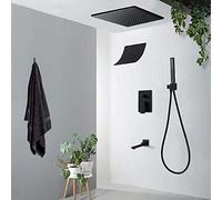 Concealed Shower Set Shower Head with Hose Black Square Rain Showers Head Shower Mixer Set with Waterfall Faucet for Shower Caddy- 10 in