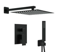 vidaXL Concealed Shower System (Square) Black Stainless Steel 201 Bathroom Upgrade Heavy Duty Shower System with Rain Shower Modern Bathroom Accessories