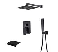 Concealed Shower System Wall Mounted Shower Faucet Set Multifunction Matte Black Shower Combo Set With Square Shower Head, Handheld Shower, Waterfall Tub Spout,8 Inch