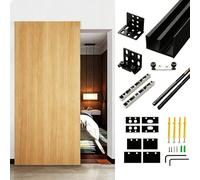Concealed Sliding Door Hardware Kit for Ghost Mirrored Barn Door Black Aluminum Track with Soft Close 80kg Load Capaci 102cm (40.2in) Closet Solut