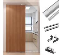 Concealed Sliding Mirror Door Hardware Kit 44in Soft Close Interior Closet System with Floor Guide Wall Mounted Floating Track for Hidden Doors