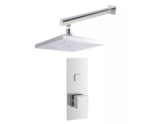 Concealed Square Push Button 1 Outlet Valve, Arm & Head Shower Bundle Set - Chro