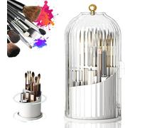 Concealed Toothbrush Holder, 2025 Upgraded Concealed Toothbrush Holder with Cover, Make up Brush Holder Organizer, 360° Rotating Waterproof for Toothbrush Toothpaste with Anti-slip Base (White)