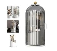 Concealed Toothbrush Holder, 360° Rotating Bathroom Waterproof Dustproof Toothbrush Holders, Makeup Storage Rack, Covered Makeup Brush Holder with Sliding Lid (Black)